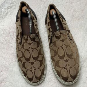 Coach Brown Signature Canvas Slip-On Sneakers